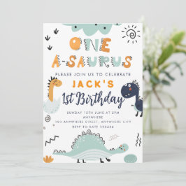 One A - Saurus Kids 1-års födelsedagsinbjudan
