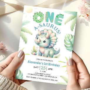 One A-Saurus Triceratops Dinosaur 1:a födelsedagen Inbjudningar