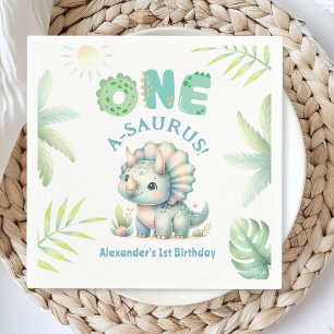 One A-Saurus Triceratops Dinosaur 1:a födelsedagen Pappersservett