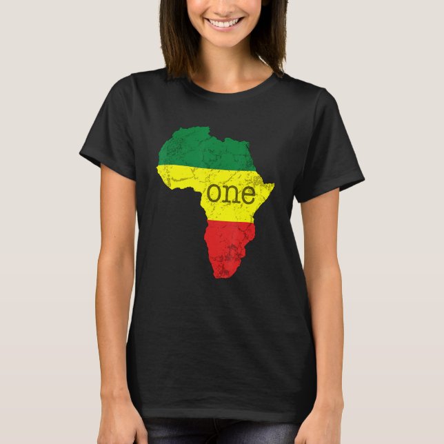 One Africa Pan African Pride Map Flag Black Pride T Shirt (Framsida)