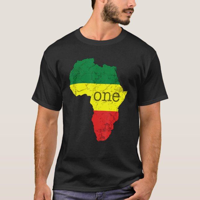 One Africa Pan African Pride Map Flag Black Pride T Shirt (Framsida)