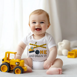 One and Diggin’ it Construction Birthday Baby Body T Shirt
