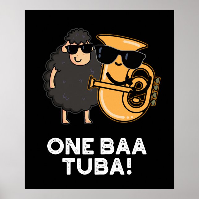 One Baa Tuba Funny Music Sheep Pun Mörk BG Poster (Framsidan)