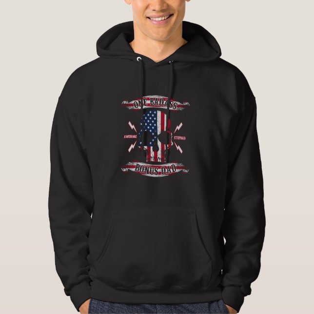 One Badass Bonus Stepdad Birthday Step Pappa Far Hoodie (Framsida)