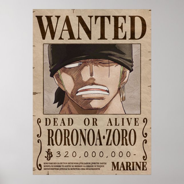 One biet Zoro Wanted Poster (Framsidan)