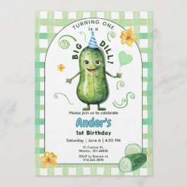 One Big Dill Pickle First Birthday Blue Invitation Inbjudningar