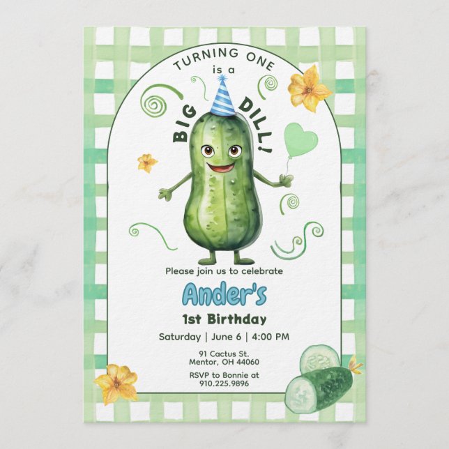 One Big Dill Pickle First Birthday Blue Invitation Inbjudningar (Framsida)