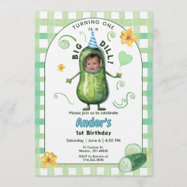 One Big Dill Pickle First Birthday Blue Photo Inbjudningar