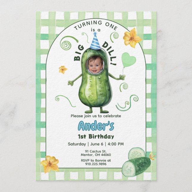 One Big Dill Pickle First Birthday Blue Photo Inbjudningar (Framsida)