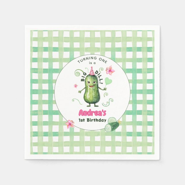 One Big Dill Pickle First Birthday Pink Pappersservett (Framsidan)