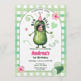 One Big Dill Pickle First Birthday Pink Photo Inbjudningar