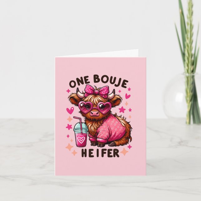 One Bouje Heifer - Cute Valentine Day Heifer Cow Helgkort (Framsida)