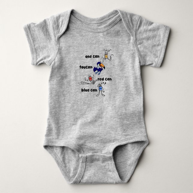 One Can Toucan Röd Can Blå Can Baby Kofta T Shirt (Framsida)