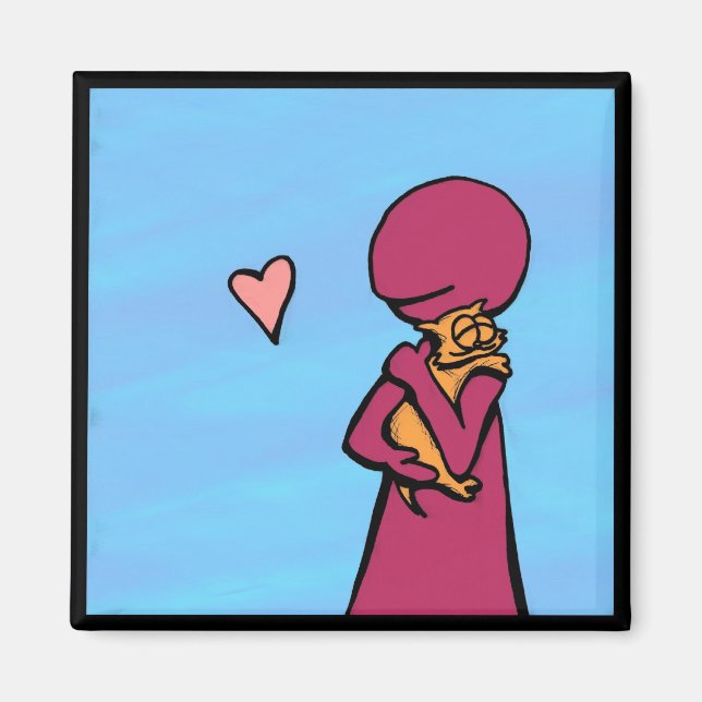 One Cat Kärlek Hugs Magnet (Framsidan)