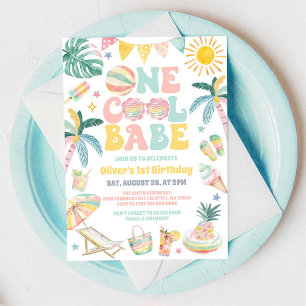 One Cool Babe Strandfest Söndag 1-års Födelsedag Inbjudningar