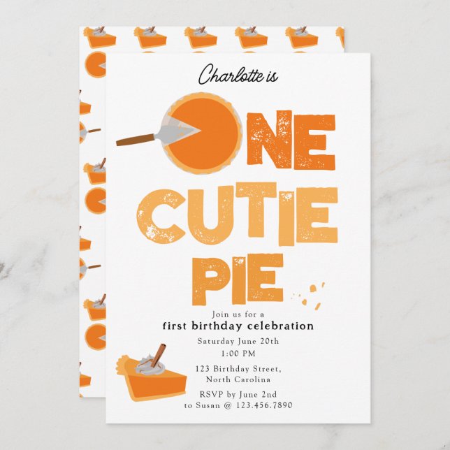 One Cutie Pie Invite 1st First Birthday Cute Inbjudningar (Fram/baksida)