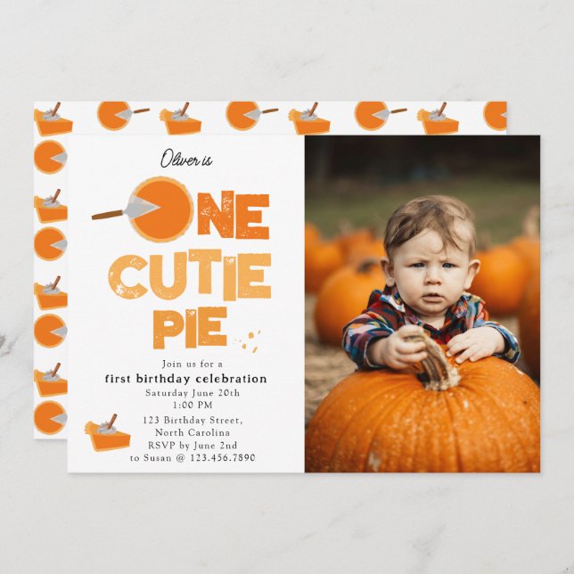 One Cutie Pie Invite 1st First Birthday Cute Photo Inbjudningar (Fram/baksida)