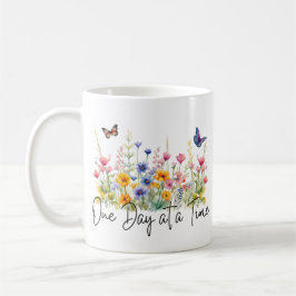 One Day at a Time Inspirational Quote Wildflowers Kaffemugg