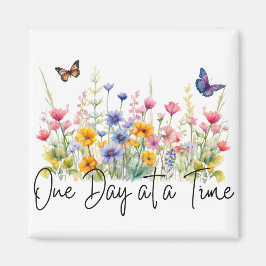 One Day at a Time Inspirational Quote Wildflowers Magnet