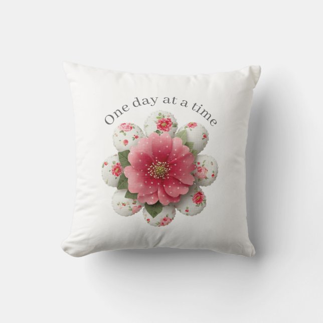 One Day at a Time Throw Pillow Affirmation Kudde (Framsida)
