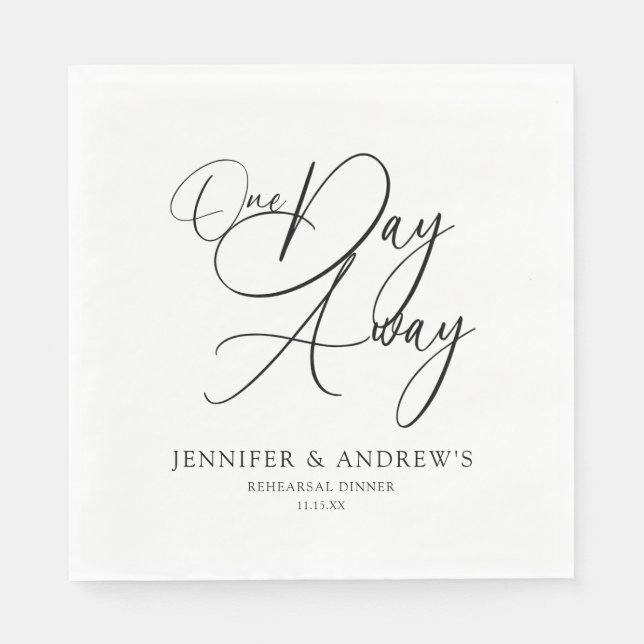 One Day Away Elegant Rehearsal Dinner Personalized Pappersservett (Framsidan)