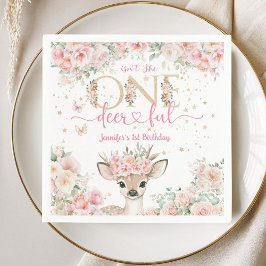 One-Deer-Ful 1st Birthday Girl Pink Fawn Paper Pappersservett