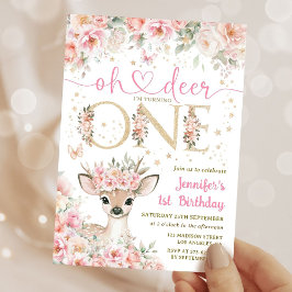 One-Deer-Ful Birthday Girl Pink Gold Invitation Inbjudningar