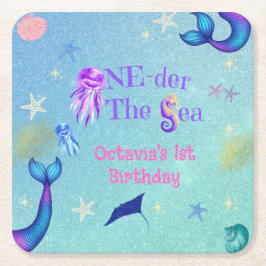 ONE-der Sea Birthday | Under Havsdagen Underlägg Papper Kvadrat