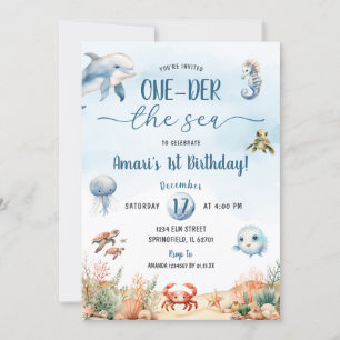 ONE-der Sea Ocean Barn 1:a födelsedagen Party Inbjudningar