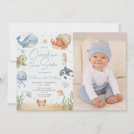 One-der The Sea 1st Birthday Under The Sea Photo Inbjudningar