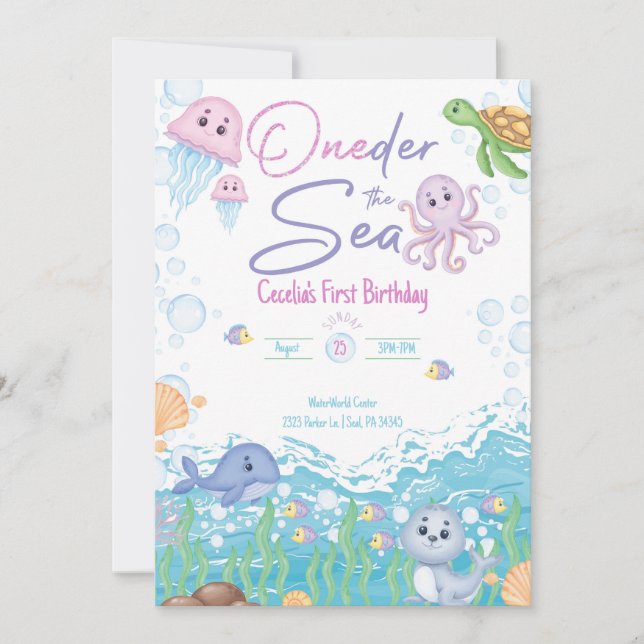 One-der the Sea Pastel Birthday Invitation Inbjudningar (Framsida)