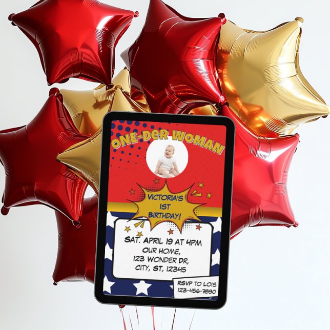 One-Der Woman, Superhero 1st Birthday  Inbjudningar (Skapare uppladdad)