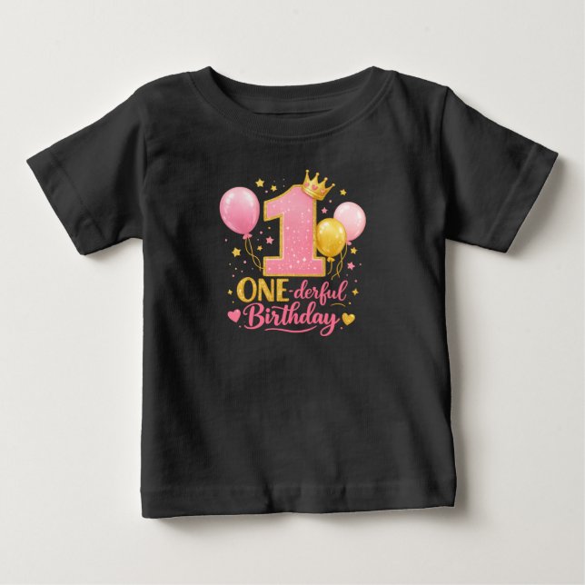 ONE-derful Birthday Balloons – 1st Birthday T Shirt (Framsida)