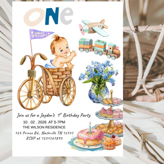 ONE-derful Pojke 1-årsfest - Pojke Första Födelsed Inbjudningar (Skapare uppladdad)