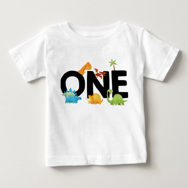 ONE Dinosaur First Birthday Boy T-Rex T Shirt (Framsida)