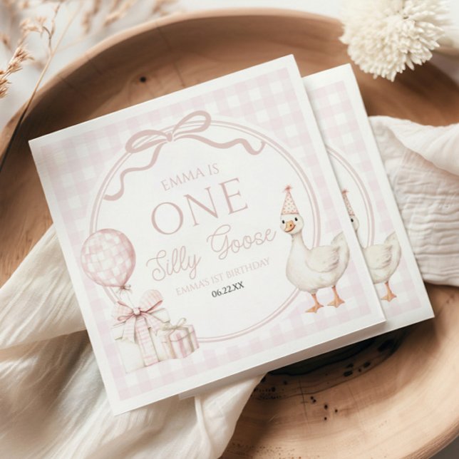 ONE Dum Gås Rosa Rosett 1-års Födelsedagsfest Pappersservett (Skapare uppladdad)