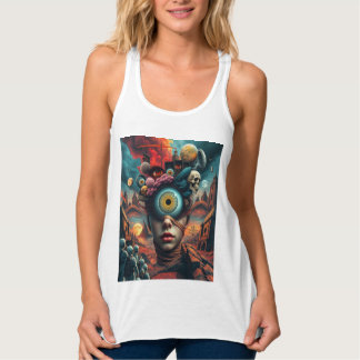 One-Eyed Dreamer: Surrealist Art T-Shirt Linne Med Racerback