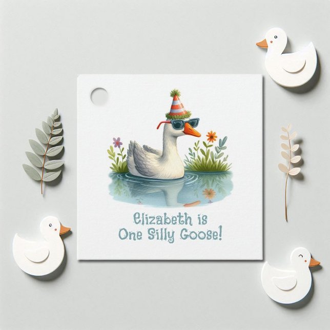 "One Fånig Goose" Första Födelsedagsfesten Gåvor Etiketter ("One Silly Goose" First Birthday Party Favor Tags)