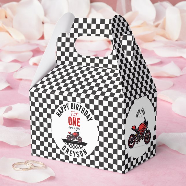 One Fast Race Motorcycle Boy 1st Birthday Party Presentaskar (Bröllop)