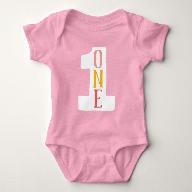 One First Birthday Baby BodyKodräkt T Shirt (Framsida)