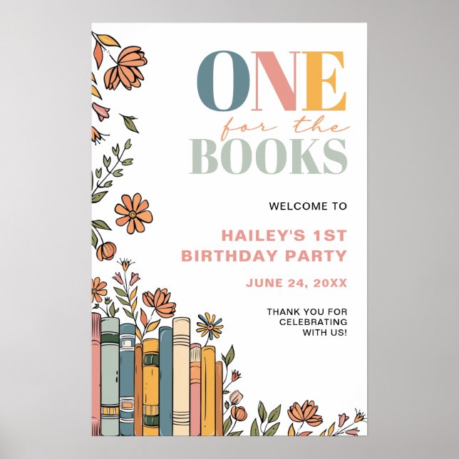 One For The Books 1st Birthday Welcome Sign Poster (Framsidan)