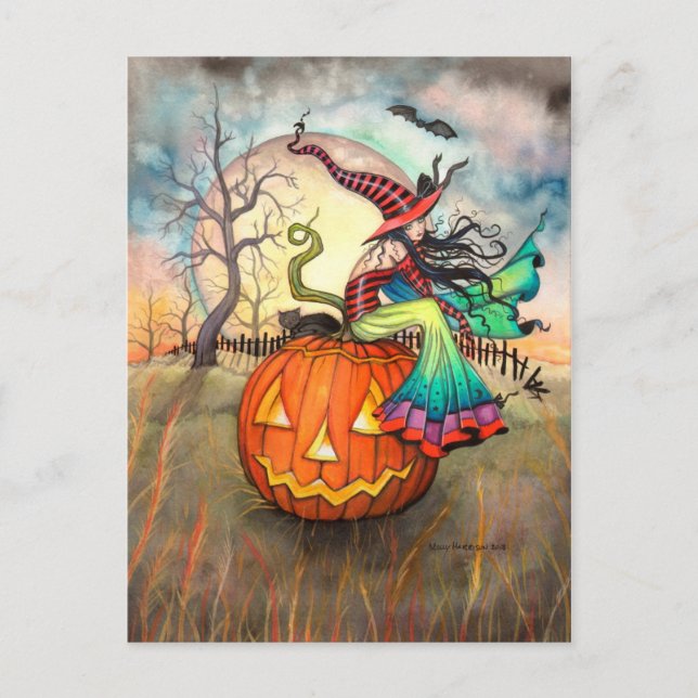 One Giant Pumpkin Halloween Witch Art Vykort (Framsida)