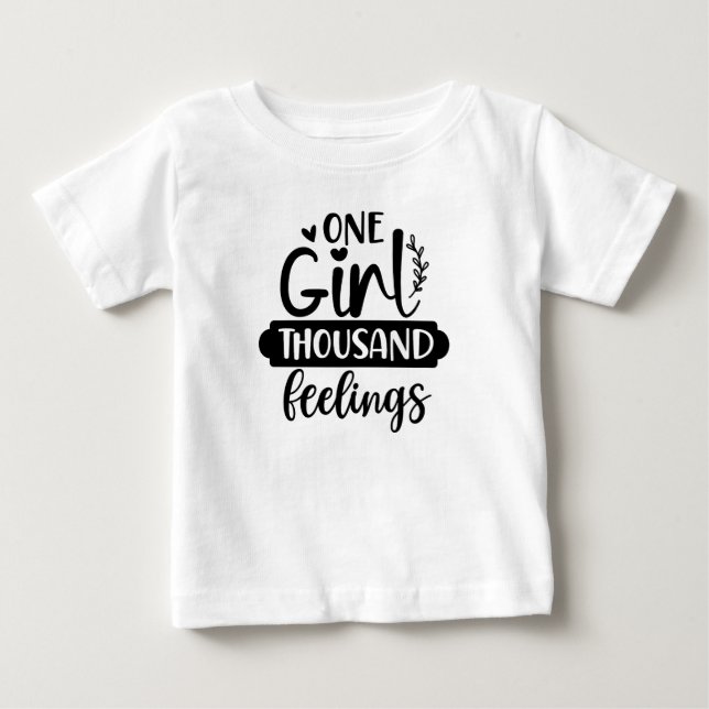 One Girl Thouand Feelings Funny Baby T Shirt (Framsida)