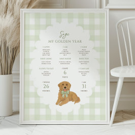 One Golden Year Puppy Dog 1st Birthday Milestone Poster
