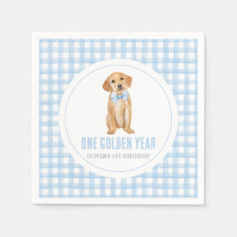 One golden year Puppy preppy plaid 1st birthday Pappersservett