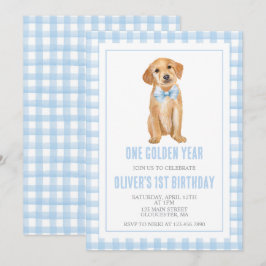 One Golden Year Puppy preppy plaid birthday Inbjudningar
