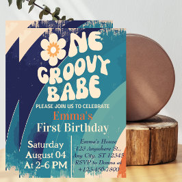 ONE Groovy Babe 1st Birthday Groovy En Daisy Inbjudningar