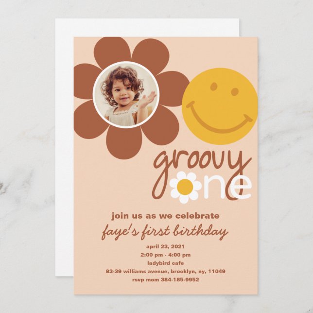 ONE Groovy Baby Invitation Inbjudningar (Fram/baksida)