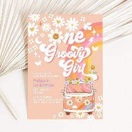 ONE Groovy Girl Rosa Peach Van Daisy 1:a födelseda Inbjudningar