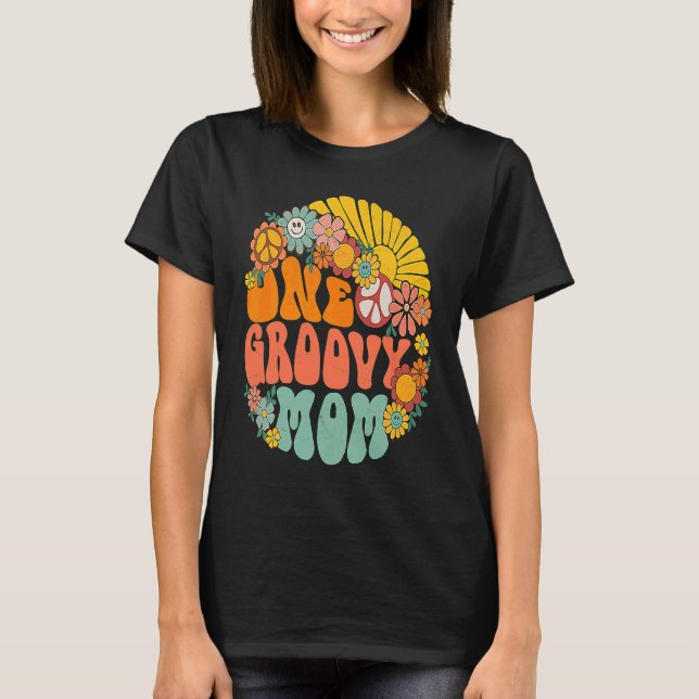 One Groovy Mom Retro 70s Hippie Boho Wavy Mama Mot T Shirt (Framsida)